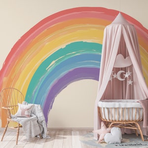 Retro Pastel Rainbow Soft Colors Peel and Stick Decal / Removable Rainbow Wallpaper / Wall Mural Pink Ombre Sticker / Girl Pastel Rainbow