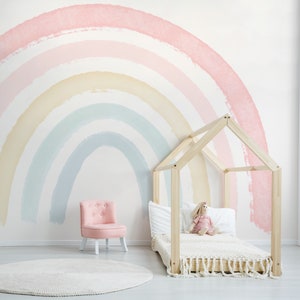 Large Rainbow Decal //Boho Coral Peach Pink Pastel Rainbow // Rainbow wall sticker // Girl Wall Sticker Decal // Watercolor Rainbow // image 3