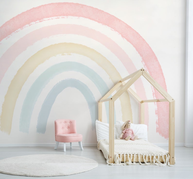 Large Rainbow Decal //Boho Coral Peach Pink Pastel Rainbow // Rainbow wall sticker // Girl Wall Sticker Decal // Watercolor Rainbow // Bild 3