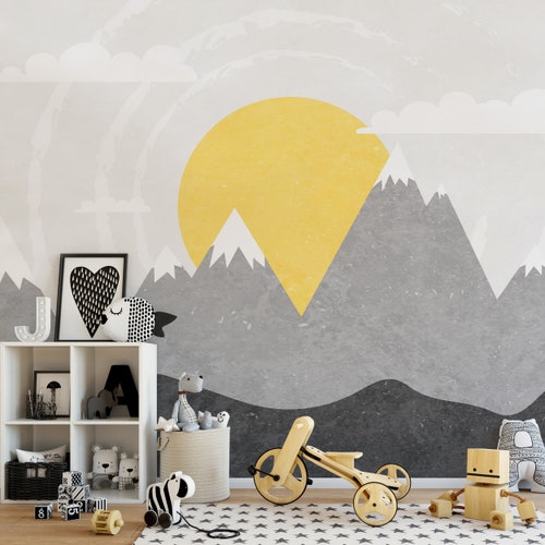 Gray Mountain Removable Wall Decal Wallpaper Nursery Wall Art Etsy