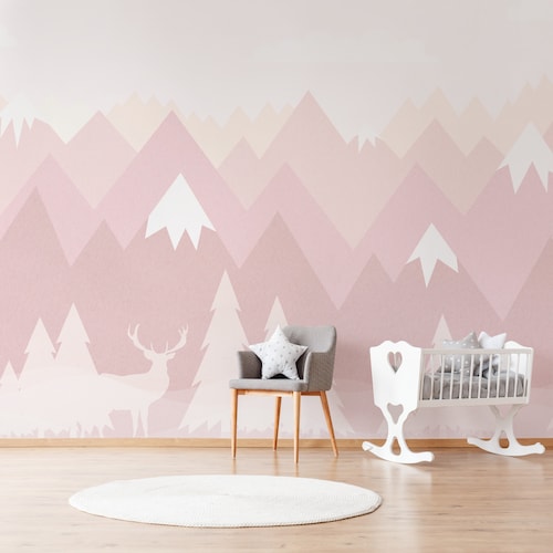 Mountains Wallpaper Woodland Decals Nursery Room Beige Wall - Etsy