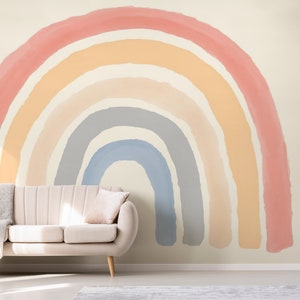 Boho Coral Peach Pink Rainbow  Wall Decal //Pastel Rainbow Wall Mural Pink Sticke Rainbow Wall Decor Nursery Baby Girl Room 128