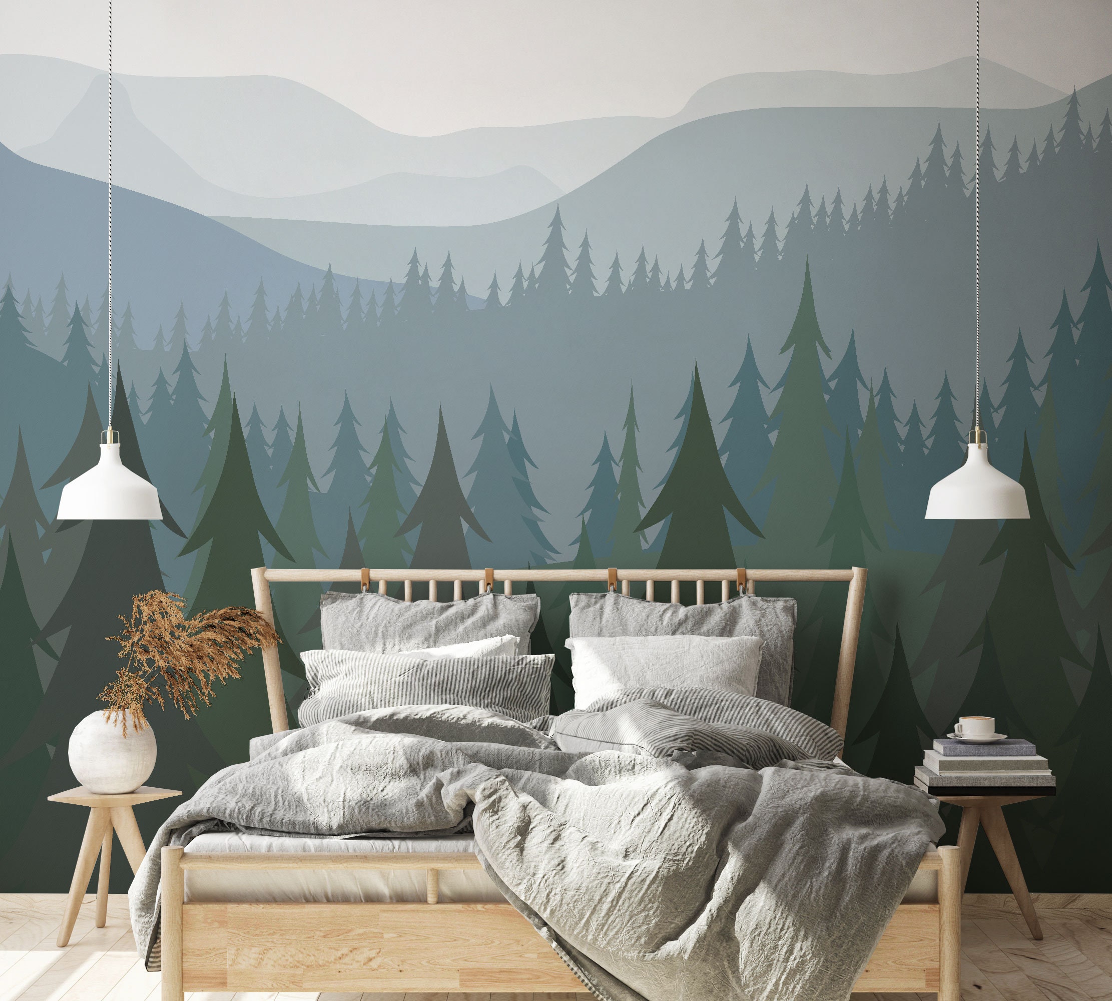 Wall Mural three pine tree green branches isolated illustration