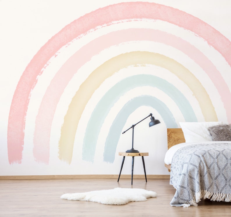 Large Rainbow Decal //Boho Coral Peach Pink Pastel Rainbow // Rainbow wall sticker // Girl Wall Sticker Decal // Watercolor Rainbow // image 5