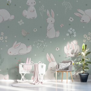 Bunny Wallpaper Flowers Peel and Stick Decals Accent Wall Room - Etsy