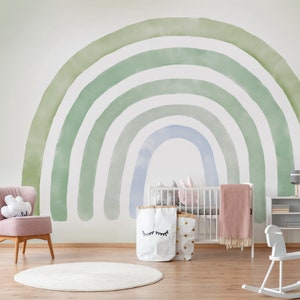 Boho Green Turquoise Blue Rainbow Removable Wallpaper //Pastel Rainbow Wall Mural Sticker Self Adhesive Peel and Stick Repositionable R147 image 4