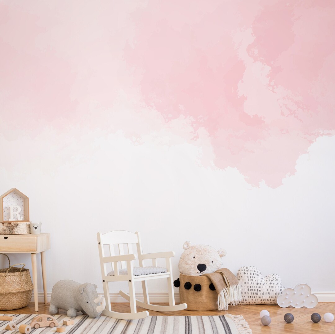 Pink Clouds Wallpaper Decal Nursery Baby Room Pink Wall Art