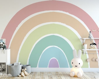 Retro 70 Style Rainbow Removable Wallpaper //Pastel Rainbow Wall Mural Pink Sticker Self Adhesive Peel and Stick Repositionable 146