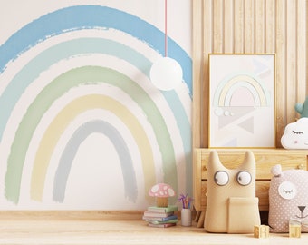 Large Rainbow Decal //Boho Blue Mint Green Pastel Rainbow // Rainbow wall sticker // Boy Girl Wall Sticker Decal // Watercolor Rainbow //