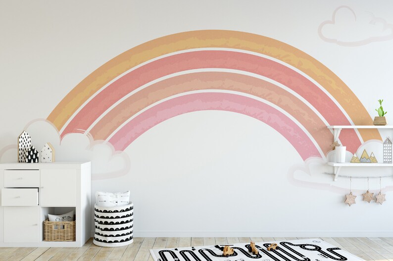 Boho Rainbow Removable Wallpaper // Rainbow Wall Mural Coral - Etsy