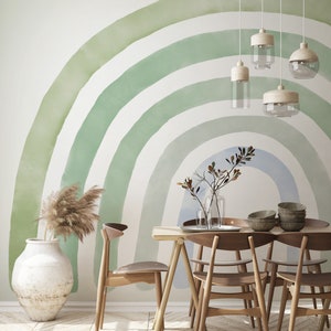 Boho Green Turquoise Blue Rainbow Removable Wallpaper //Pastel Rainbow Wall Mural Sticker Self Adhesive Peel and Stick Repositionable R147 image 3