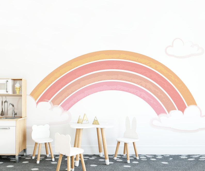 Boho Rainbow Removable Wallpaper // Rainbow Wall Mural Coral | Etsy