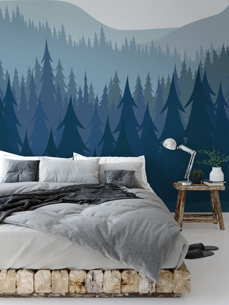 Pine Tree Forest Wallpaper / Mountain Wall Mural / Nursery | Etsy