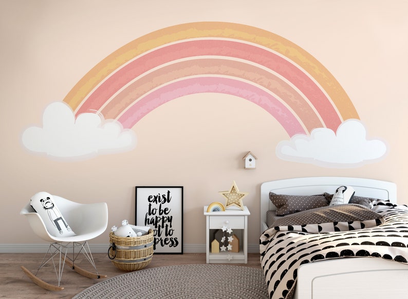 Boho Rainbow Removable Wallpaper // Rainbow Wall Mural Coral | Etsy