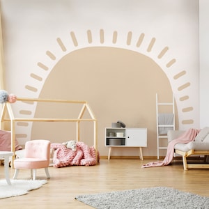 Boho Coral  Pastel SUN Removable Wallpaper // Self Adhesive Peel and Stick  Kids_064