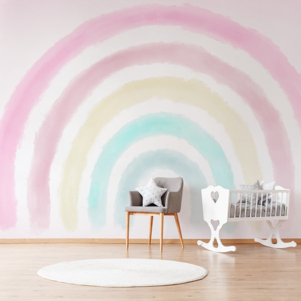 CANDY LAND RAINBOW / Coral Peach Pink / Removable Wallpaper / Pastel Lavender Rainbow /  Self Adhesive / Peel and Stick Repositionable R118