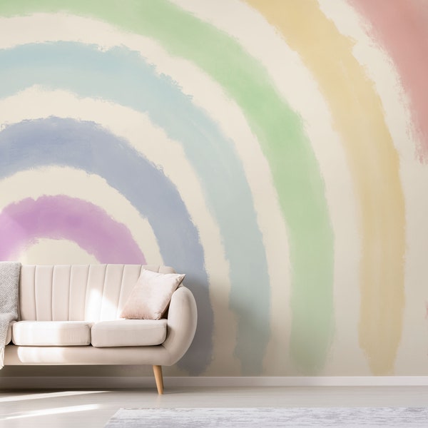 Large True Rainbow Decal // Gift Removable Wallpaper //Pastel Rainbow Wall Mural Pink Ombre Sticker // Peel and Stick Girl Pastel Rainow 119