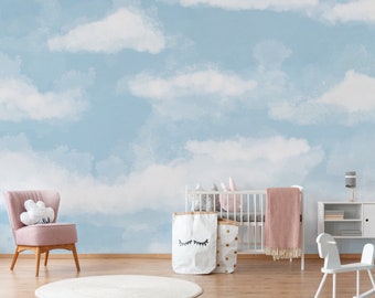 Clouds Sky Wallpaper / Cloudy Sky Wall Decal / Nursery Wall Baby boy and girl / Self Adhesive Peel and Stick / Clouds Decor Sky111