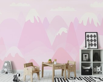 Mountains Wallpaper Woodland Decals Nursery Room Pink Wall Art Repositionable Wall Mural Peel & Stick Kids Pattern Removable
