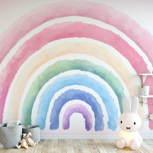 Rainbow Peel and Stick Decal / Removable True Rainbow Wallpaper / Pastel Rainbow Wall Mural Pink Ombre Sticker / Girl Pastel Rainbow