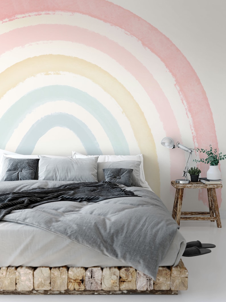 Large Rainbow Decal //Boho Coral Peach Pink Pastel Rainbow // Rainbow wall sticker // Girl Wall Sticker Decal // Watercolor Rainbow // image 4