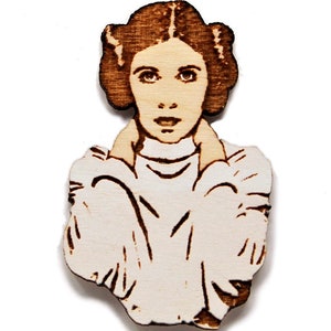 Wooden Princess Leia Rebel Baddie Star Wars inspired eco friendly brooch