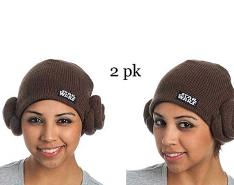 2 pk Star Wars Princess Leia Bun Knit winter beanie Handmade hat