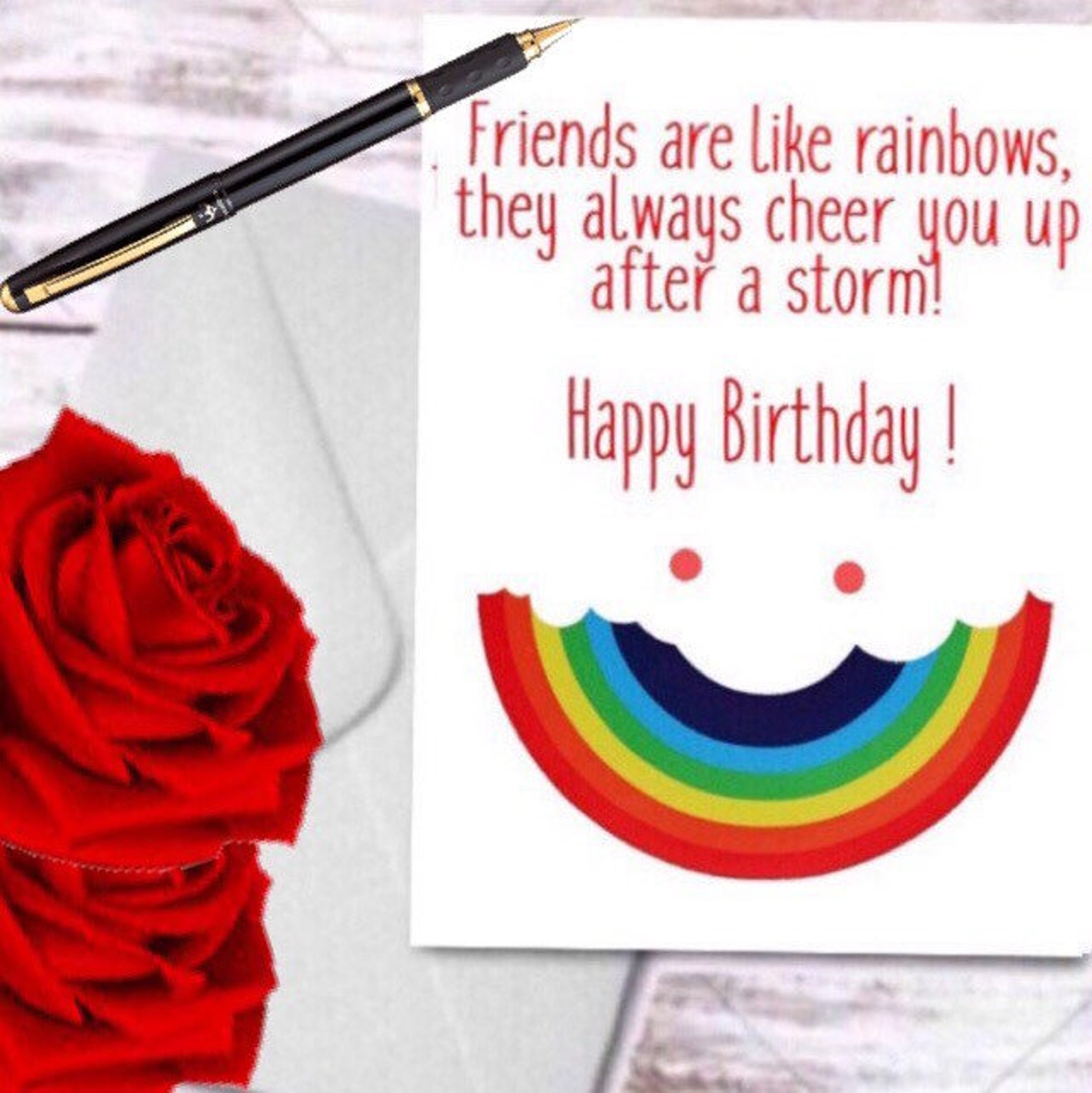 Happy birthday friend card rainbow friend card smiling | Etsy
