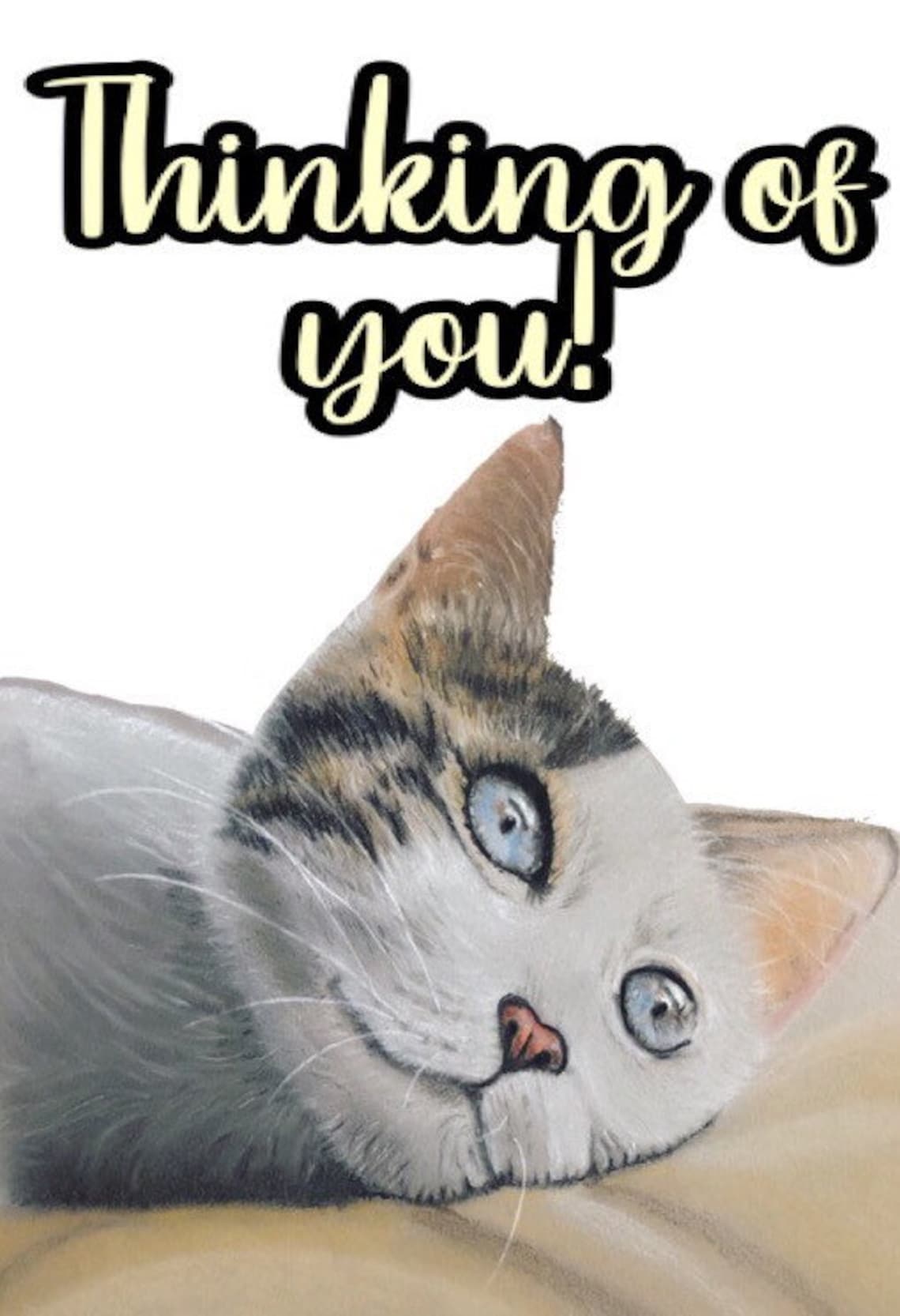 Cat thinking of you card cat drawing card hand drawn | Etsy