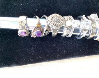 1 lot of 9 Sterling and gemstone rings size 6 - 8. REF 3146