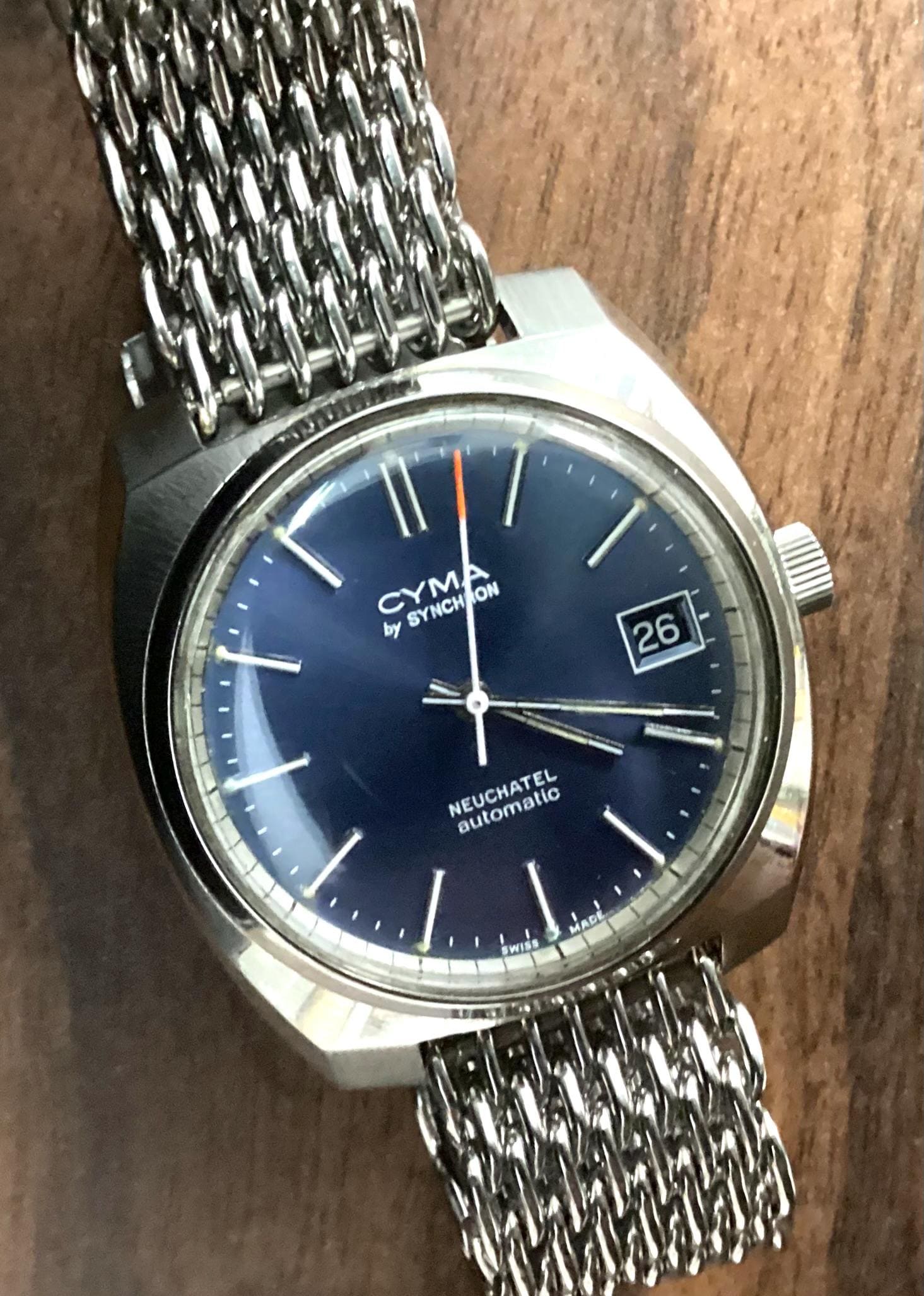 Preowned VTG CYMA by Synchron Blue Dial Runs Well Model Neuchatel