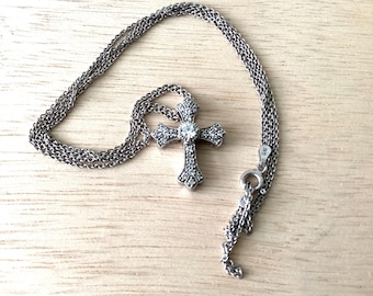 Sterling CZ and marcasite 19 inch cross with chain.  REF3142