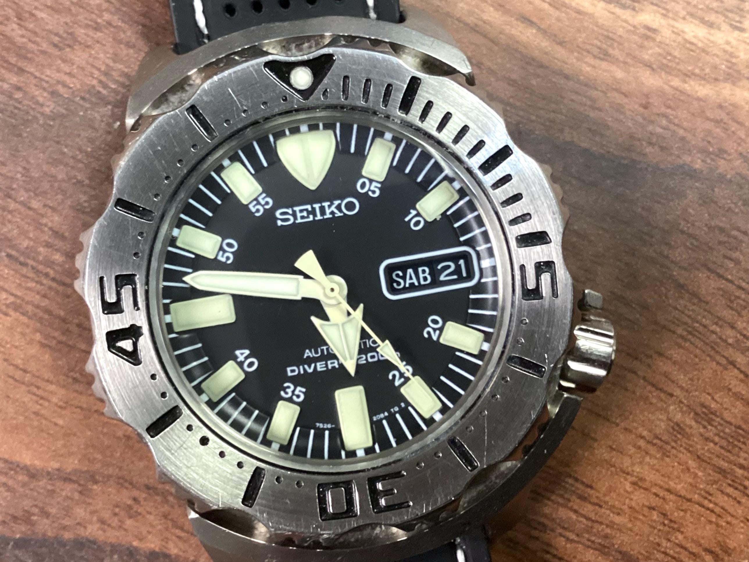 Preowned Seiko 7S26-0350 Black Dial With Black Rubber Band - Etsy