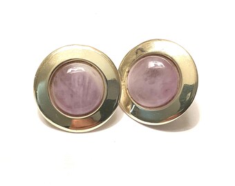 Sterling polished domed pink cabochon gemstone 25mm dia. REF 3119.