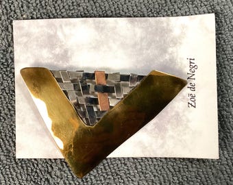 Vintage Zoe de Negri Pin, Silver plate and Brass. Ref MHS-b