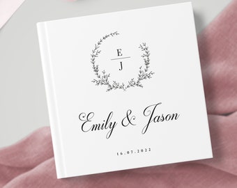 Personalized Elegant Guest Book - Custom Wedding Reception Guestbook or Signing Book, Engagement Party Modern Blank Book