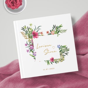 Blumiges personalisiertes Gästebuch - Kundenspezifisches Hochzeitsfeier-Gästebuch oder Unterzeichnungsbuch, Verlobungsfeier-modernes leeres Buch