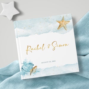Beach Personalized Guest Book  - Custom Wedding Reception Guestbook or Signing Book, Engagement Party Modern Blank Book