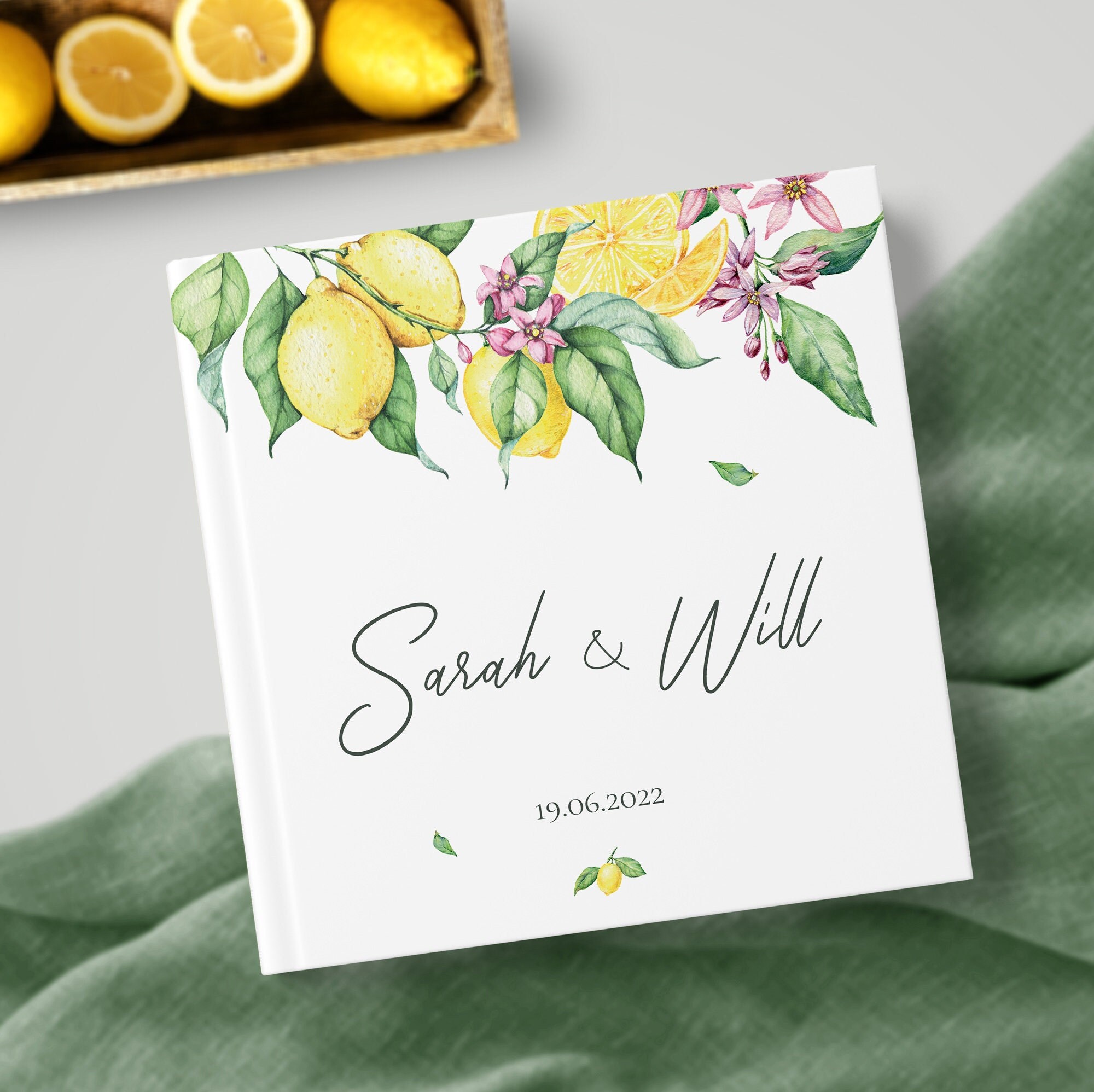Lemon Personalized Guest Book  - Custom Wedding Reception Guestbook or Signing Book, Engagement Party Modern Blank Book