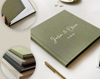 Libro degli ospiti di matrimonio in lino personalizzato, libro degli ospiti di matrimonio moderno in lino personalizzato, album fotografico di matrimonio, album fotografico di fidanzamento e libro per autografi