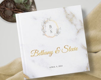 Gold Personalized Guest Book  - Custom Wedding Reception Guestbook or Signing Book, Engagement Party Modern Blank Book