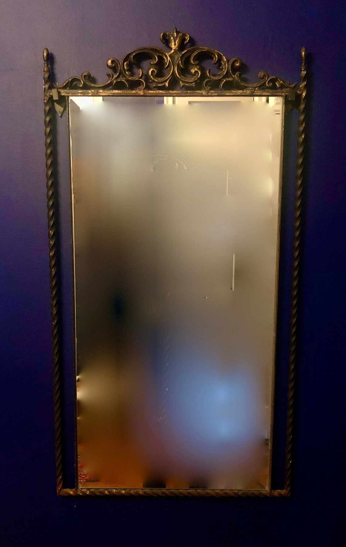 Antique Wrought Iron Framed Wall Mirror Beveled Glass Etsy