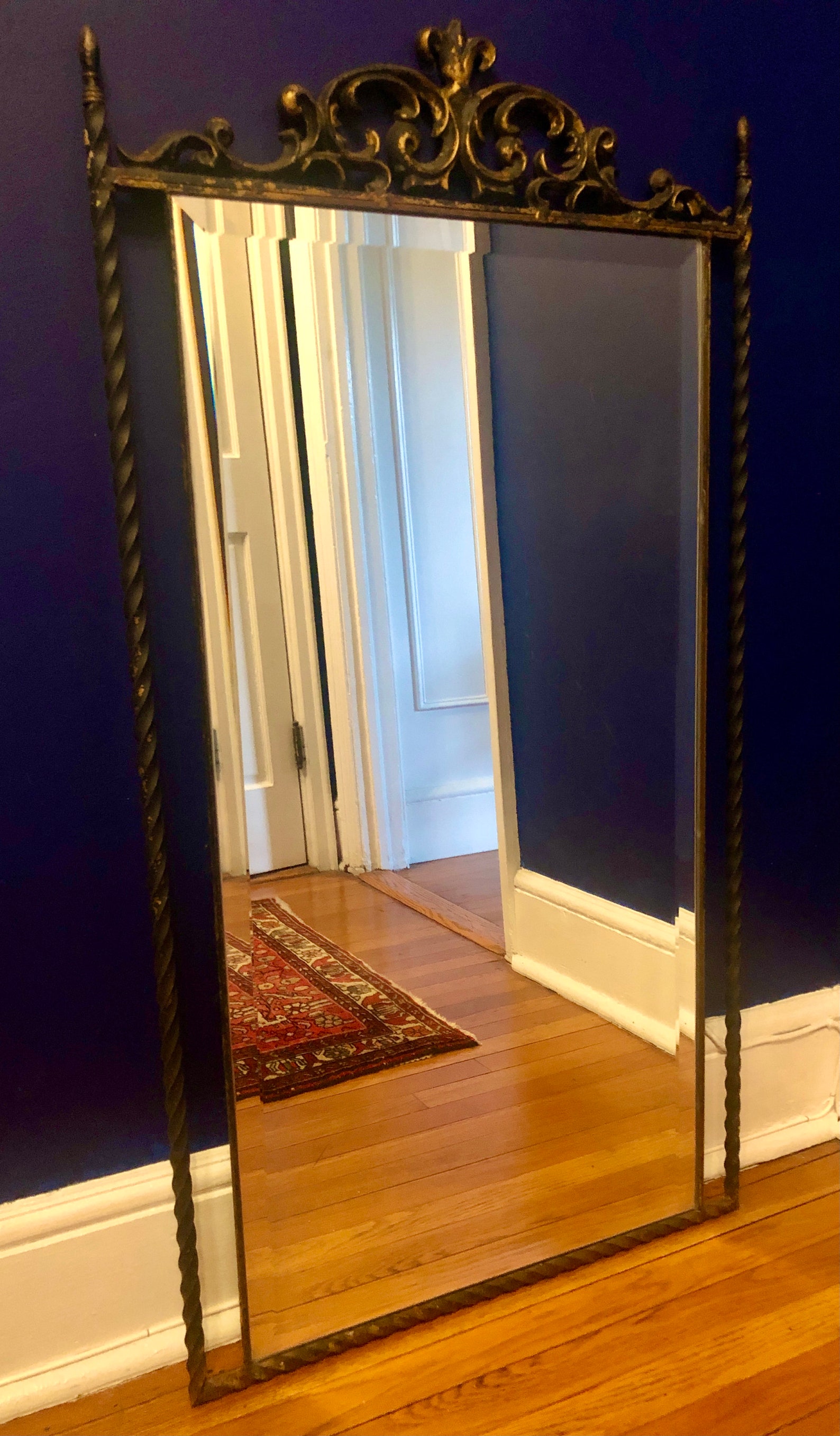 Antique Wrought Iron Framed Wall Mirror Beveled Glass Etsy