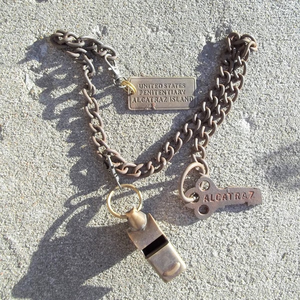 Brass United States Penitentiary Alcatraz Island Prison Guard Whistle Metal Lock Key On Chain Jail Jailer The Rock