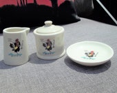 Chicken In The Rough Restaurant Pottery Sugar Cream Pitcher Butter Pat Country Farmhouse Kitchen Dining Serving Home Decor Golf Rooster