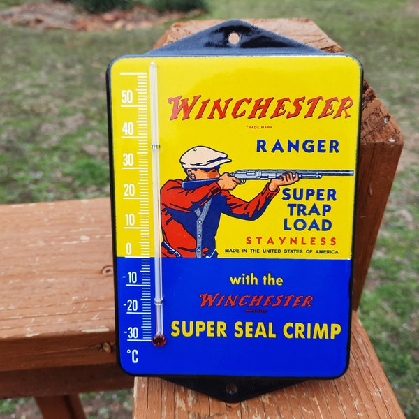 Vintage Style Porcelain Winchester Ranger Thermometer Super Trap Load Seal Crimp Advertising Thermometer