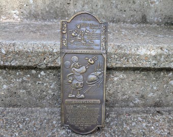 1955 Brass Mickey Mouse Disneyland Sign Plaque Door Push Plate Opening Day