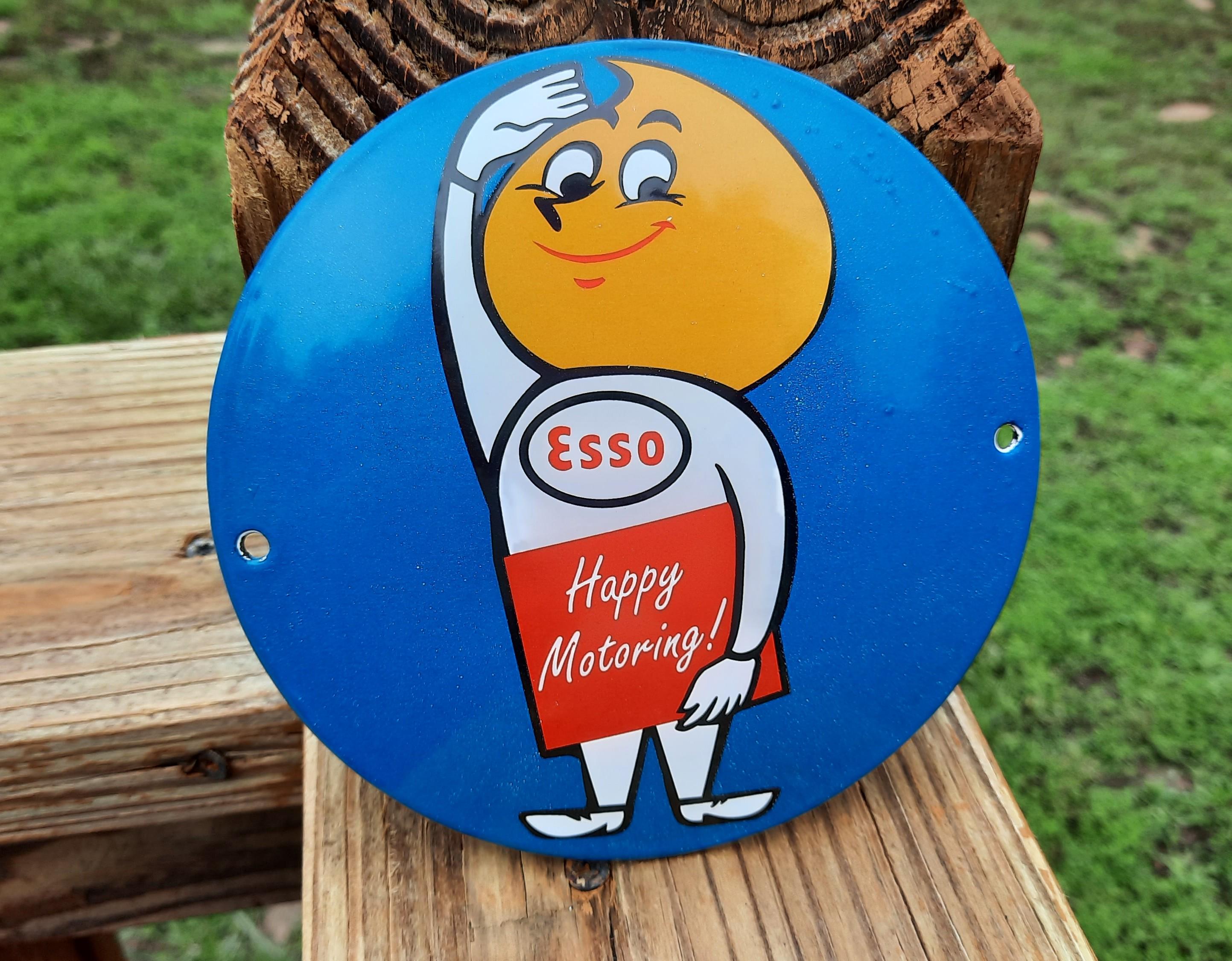 Vintage Style Porcelain ESSO Happy Motoring Advertising Sign