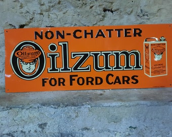 Vintage NOS Tin Metal Embossed Non-Chatter Oilzum For Ford Cars Sign Gas Oil Advertising Sign Mint