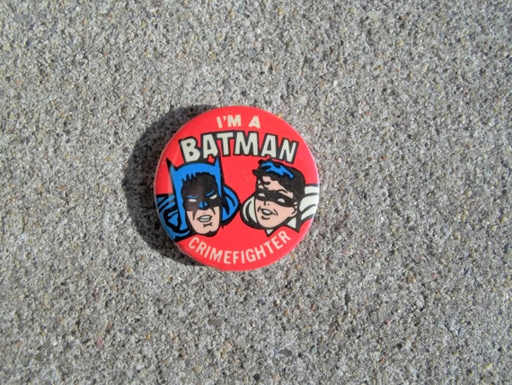 VINTAGE 1966 BATMAN & ROBIN I'M A BATMAN CRIMEFIGHTER Pinback Button 